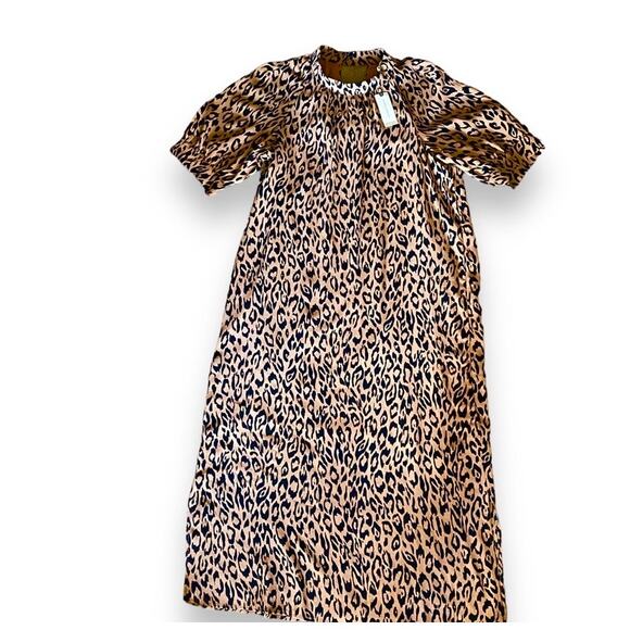Anthropologie Animal Print Midi Dress Fits Sz XS/S Puff Sleeve Contemporary - Picture 10 of 13